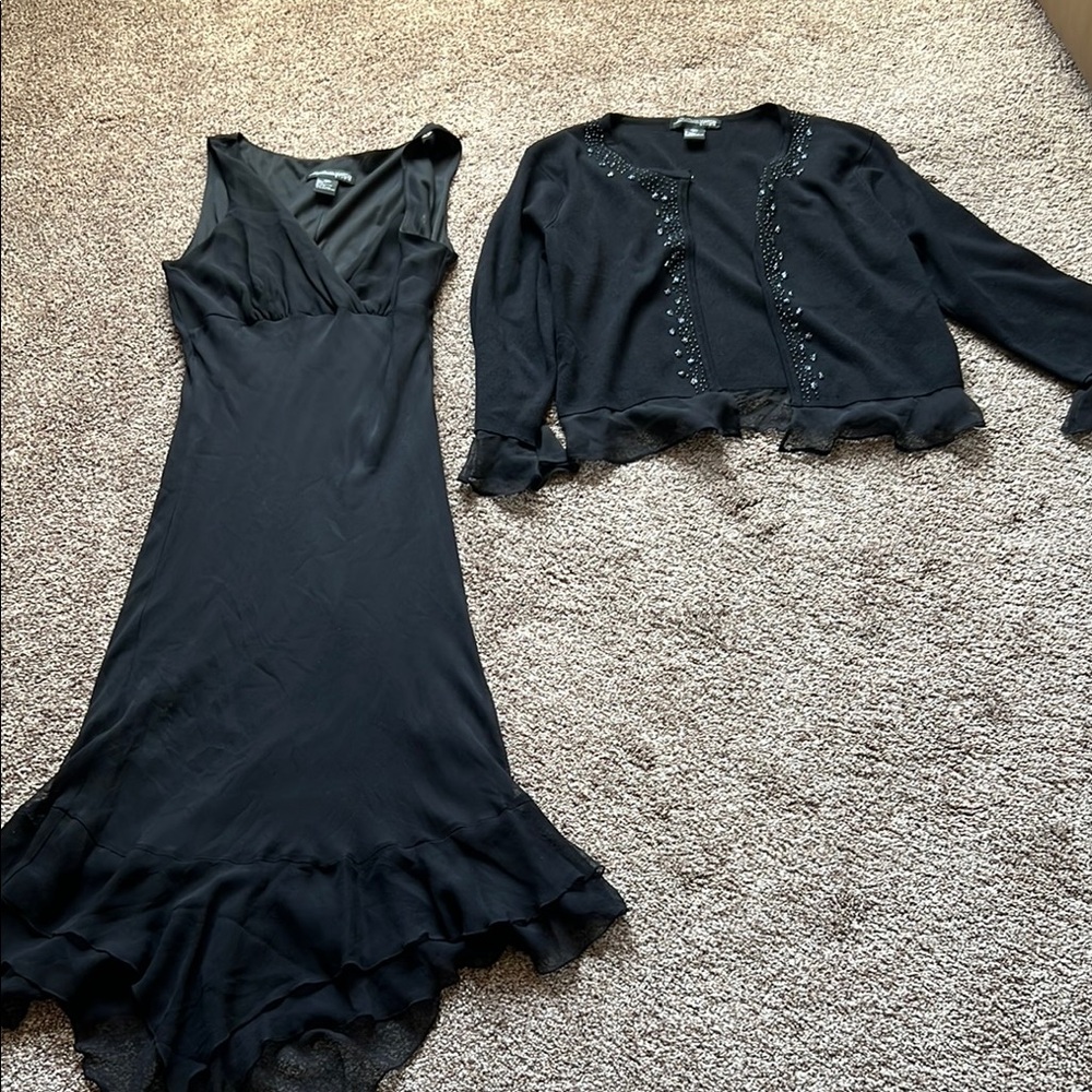 Elegant Black Dress and Cardigan Set